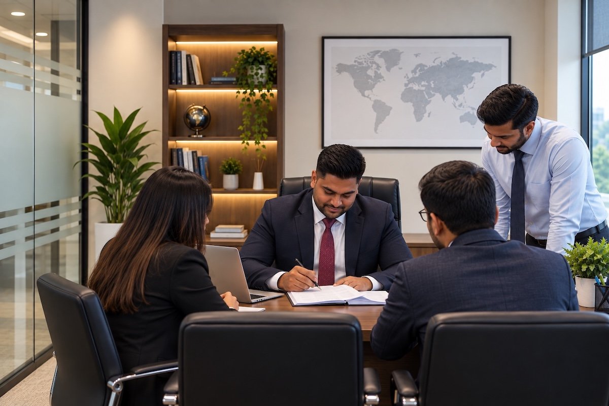 Canadian immigration consultant and professional team reviewing an immigration file